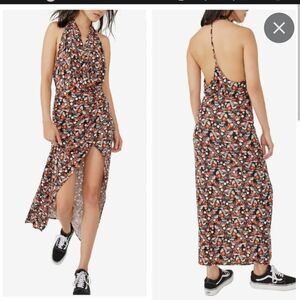 Free People Women's Midi V neck Daria Dress with high thigh slit Size XS…